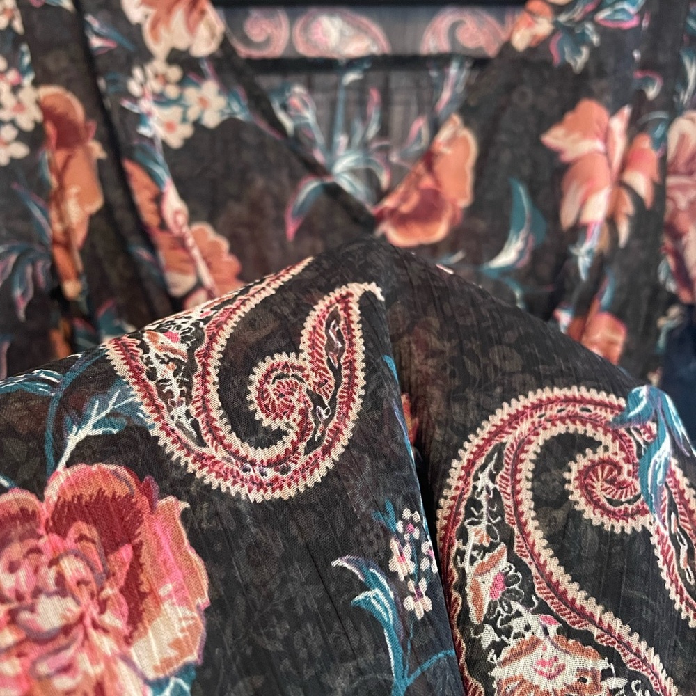 Wonderly Black and Orange Sheer Floral Long Sleeve Dress - Picture 2 of 5